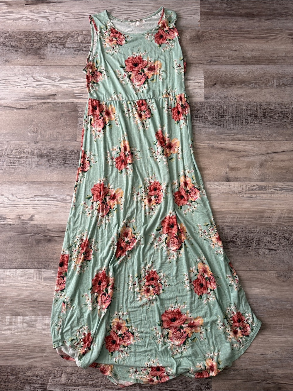 Sleeveless Mint Green Floral Maxi Dress